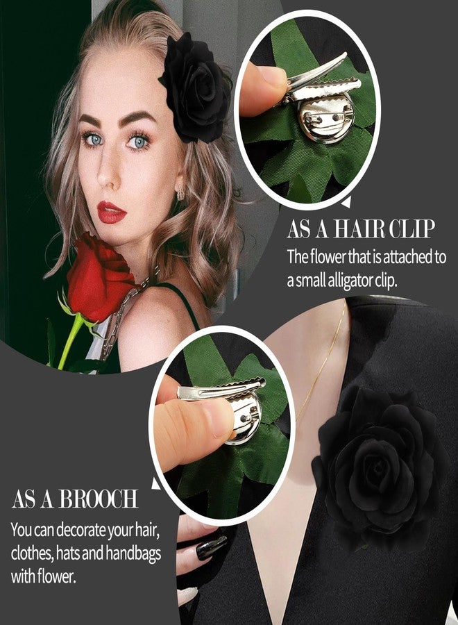 Atoden Black Rose Hair Clip - Flower Rose Clips & Floral Hair Pins for Women & Girls - Mexican Decorative Headpieces for Halloween & Cosplay - Image 4